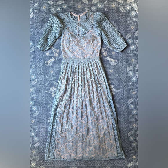 Little Mistress Light Sage Blue Lace Midi/Maxi Dress - Picture 1 of 5